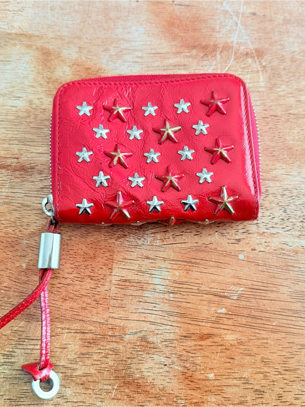 Jimmy Choo Red Star-Stud Zip Wallet